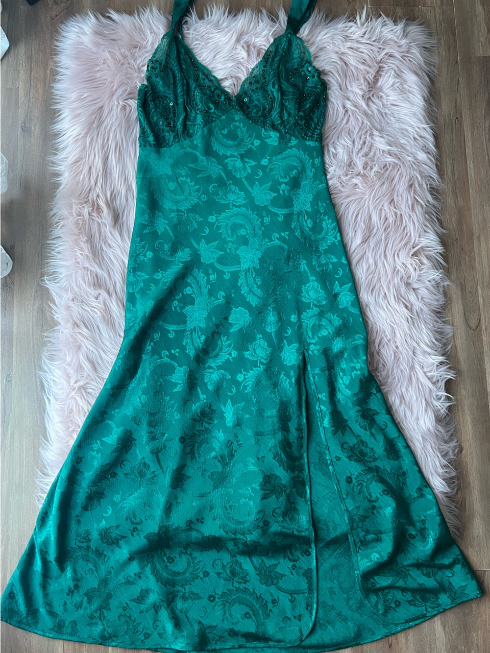 Victoria's Secret Gold Label Emerald Green Floral Jacquard Maxi Dress Large
